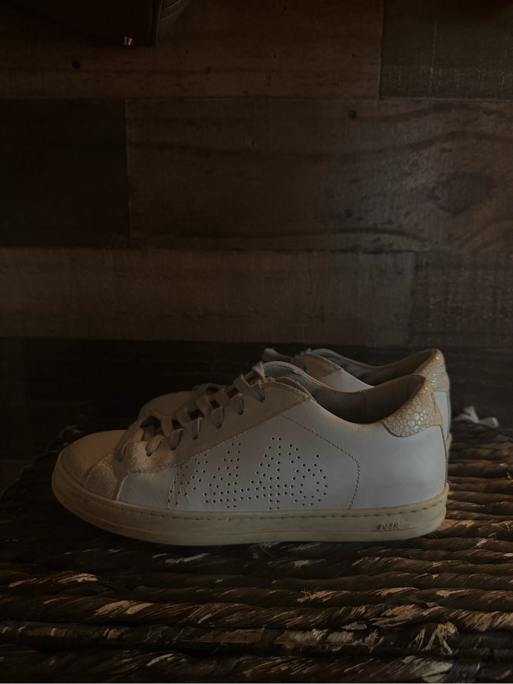 P448 Women’s White Leather Sneakers with Gold Heel Detail